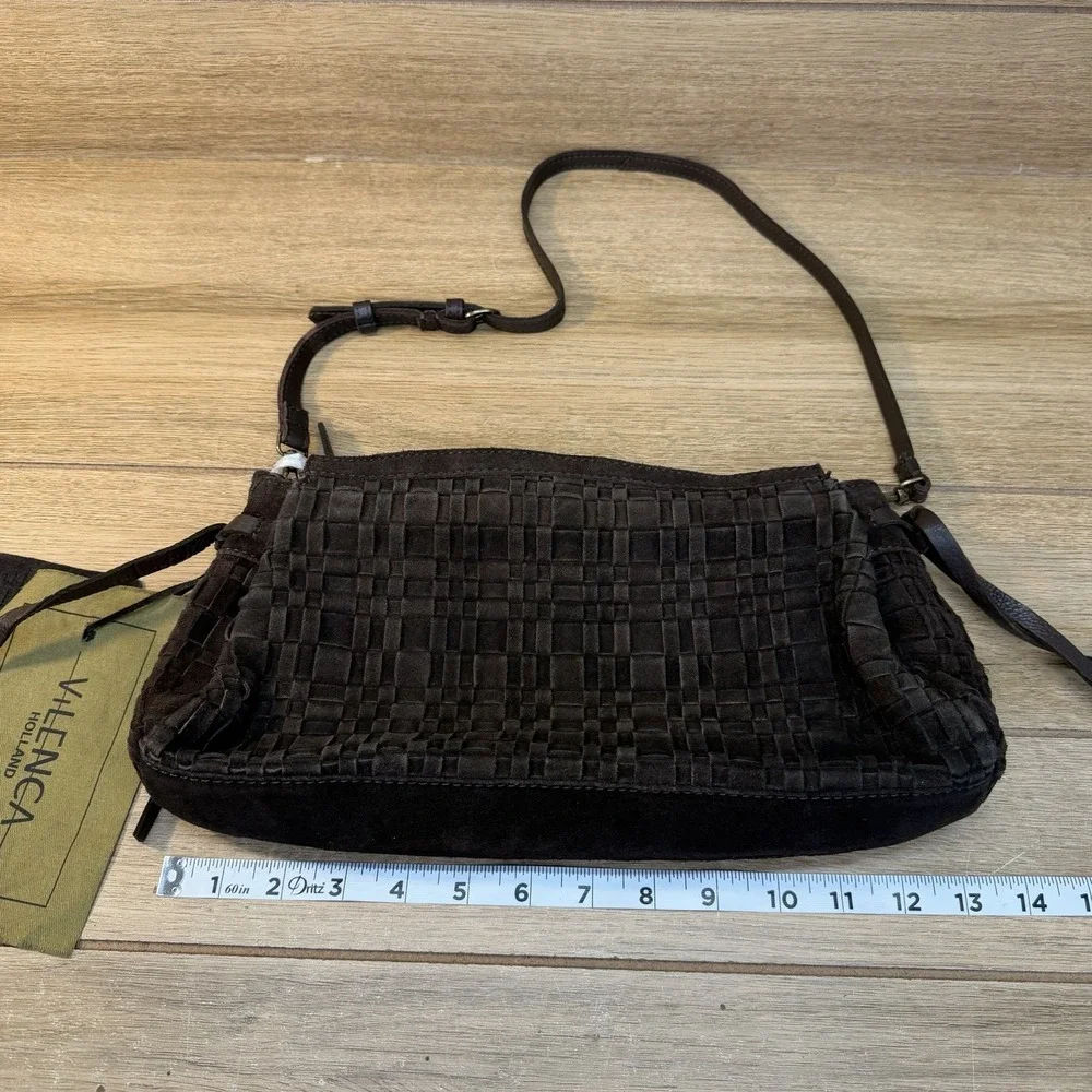 Vilenca Holland Suede Slouchy Hobo Shoulder Bag Chocolate Brown Woven Boho NWT